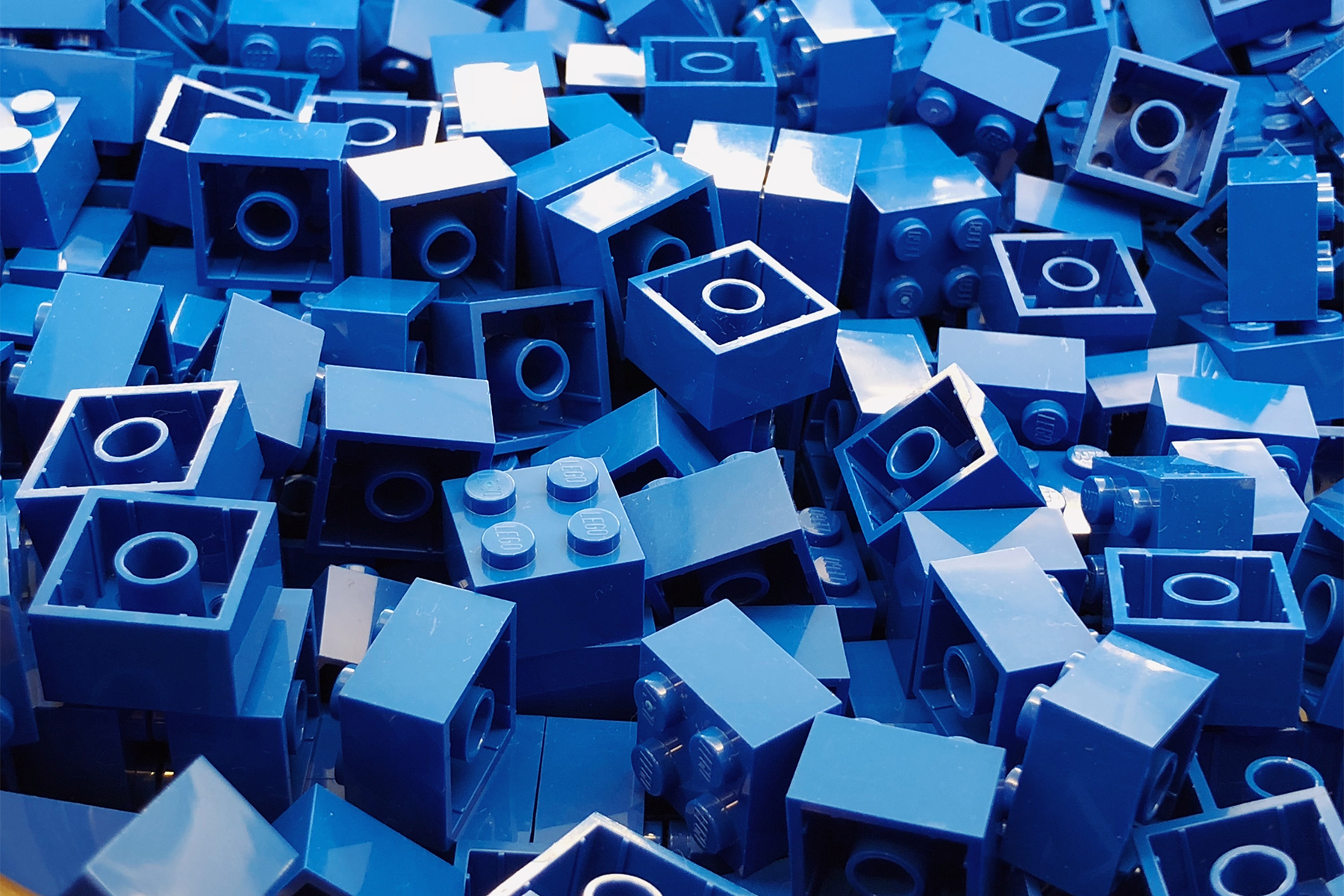 Pile of blue small lego bricks