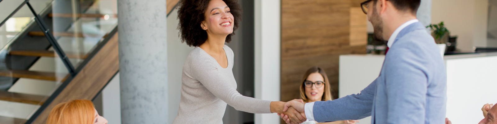 Businessman shaking hands to seal a deal with his female partner